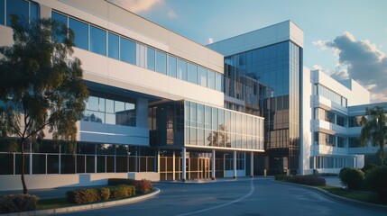 Poster - A large building with many windows
