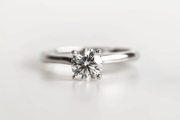 Poster - A close-up shot of a diamond ring sitting on a table, great for use in jewelry or luxury product advertising