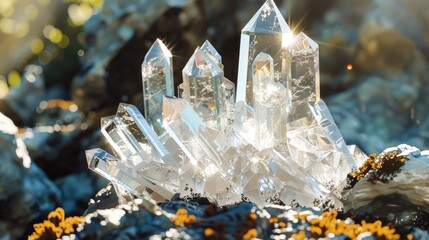Aufkleber - A collection of crystals perched atop a rock surface