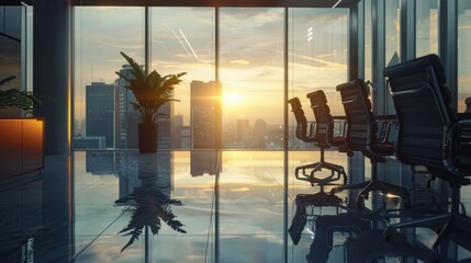 Poster - A modern office space with a clear view of the city
