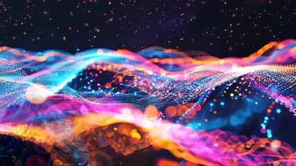 Fototapete - digital wave of colorful data streams flowing through a dark background