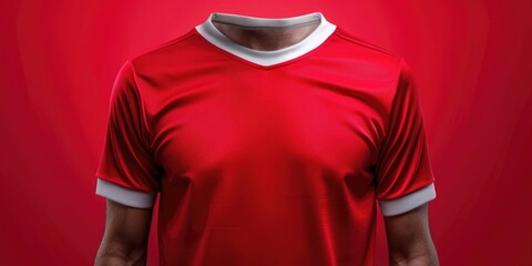 Canvas Print - A person wearing a red soccer jersey with a white collar, suitable for various uses such as sports events or casual gatherings