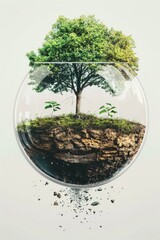 Aufkleber - A tree grows out of a glass bowl, surrounded by water and mist
