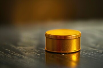 Poster - Close-up shot of a metal container on a table with a plain background