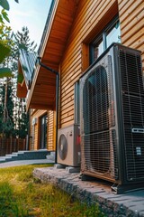 Poster - An air conditioner sitting outside a house