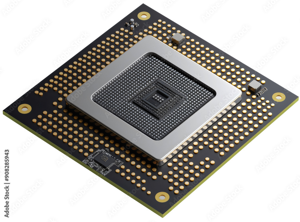 Closeup of computer microchip processor or CPU component part isolated ...
