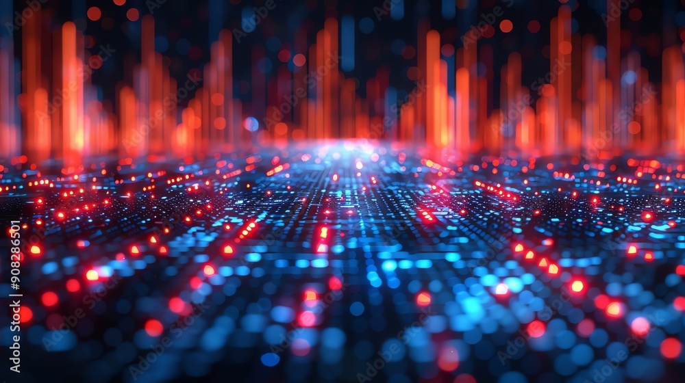 Futuristic digital landscape with glowing data points and vibrant ...