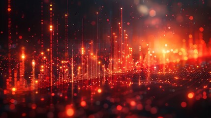 Poster - abstract digital landscape with glowing red lights and bokeh effect, representing futuristic technol