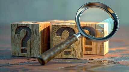 Poster - A close-up of a wooden block featuring a magnifying glass on top