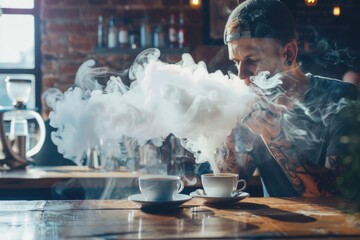 Aufkleber - A person enjoying their morning coffee at a table