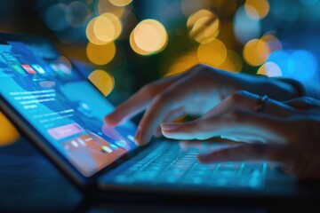 Poster - A person working on their laptop in the evening or nighttime