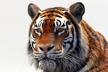 Poster - Close-up shot of a tiger's face on a white background