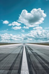 Poster - Airfield landscape with cloudy sky and empty runway