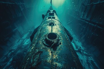 Aufkleber - A submarine cruising through calm waters of the ocean