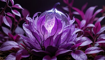 Poster - Glowing Purple Plant with Glass Orb.