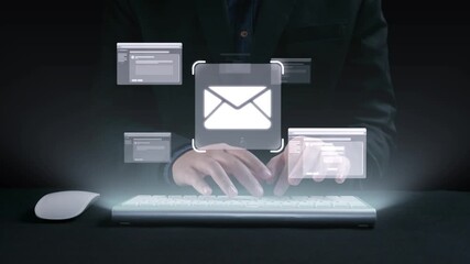 Poster - business person checking email inbox, organizing and prioritizing messages for better productivity. 
