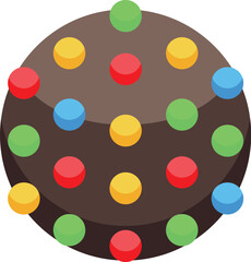 Sticker - Round chocolate cookie covered with colorful sugar glaze isometric icon for web design isolated on white background