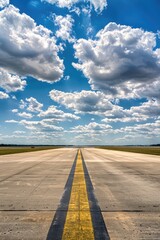 Poster - An empty runway with a yellow guidance line, perfect for aviation or travel-related projects