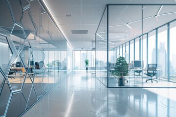 Canvas Print - Empty office space with many windows and minimal furniture