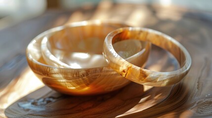 Poster - Two wooden bowls placed on a wooden table, simple and rustic