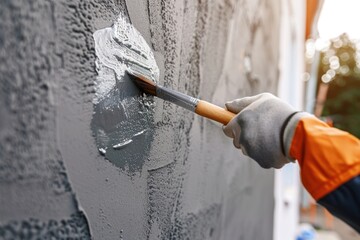 Aufkleber - A person uses a paint brush to paint a wall with care and precision