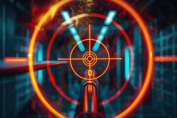 Poster - Detailed image of a red and yellow crosshair, suitable for use in presentations or graphics requiring a focus point