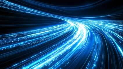 Poster - Abstract blue light speed lines background, fast moving. Digital technology concept