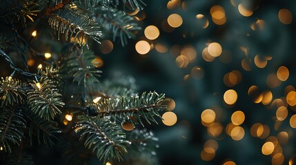 Wall Mural -  Soft, diffused light on a Christmas tree, high contrast, macro lens, empty space