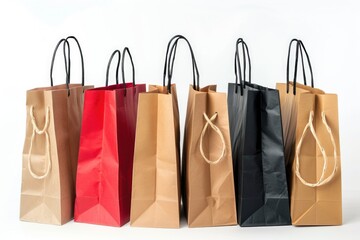 Poster - A row of brown, red, and black shopping bags on the floor