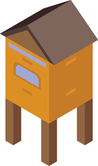 Poster - Yellow mailbox standing on wooden legs, isometric view, isolated on white background