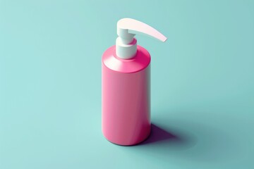 Poster - A pink bottle with a white pump on a blue surface