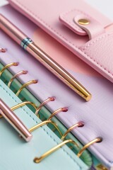 Poster - A close-up shot of a notebook with a pen resting on top, perfect for illustrating creativity and writing