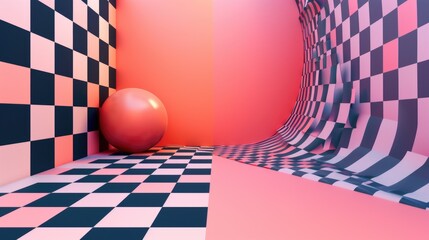Poster - A red ball sits atop a checkered floor, perfect for sports or game-themed visuals