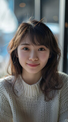 Sticker - Hyper-Realistic Full-Color Portrait of Smiling Japanese Teen Against Universe Background