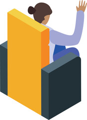 Poster - Businesswoman is sitting on an office chair and waving her hand
