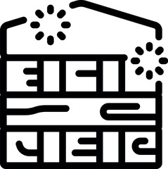 Poster - Black outline icon of a multistory building being built at night with working lights