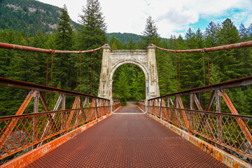 Second Alexandra Bridge, a suspension bridge opened in 1927 spanning the Fraser River within the lower Fraser Canyon of British Columbia, Canada