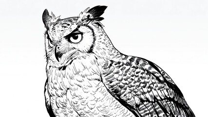 Wall Mural - great horned owl animal black and white