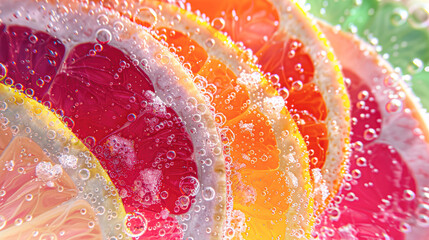 A close up of a bunch of oranges with bubbles in the middle