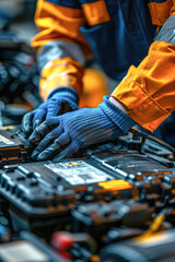 Poster - A mechanic is working on a car engine