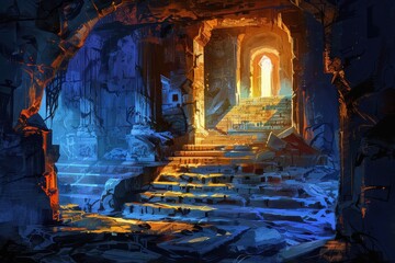 Wall Mural - Mysterious temple ruins bathed in ethereal light