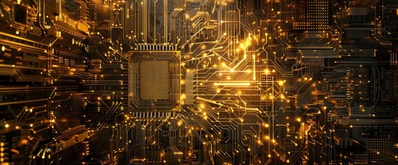 Poster - Golden Circuitry: A Microcosm of Technological Connection