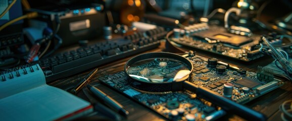 Poster - Magnifying Glass on a Circuit Board