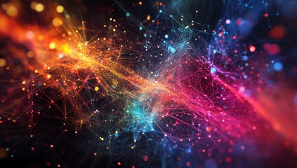 Poster - Abstract Network of Interconnected Dots and Lines with Blurred Bokeh Lights