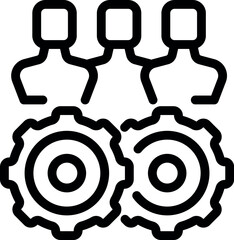 Poster - Three professionals working together with two gears representing the concept of teamwork and generating ideas