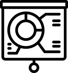 Poster - Simple line icon of a presentation screen showing a pie chart with data analysis and statistics