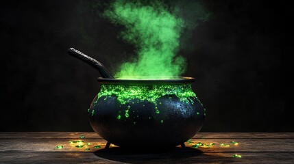 Witch's cauldron with green potion