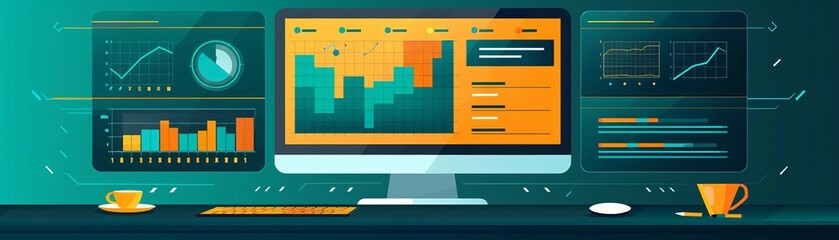 Performance tracking, business metrics dashboard, flat design illustration