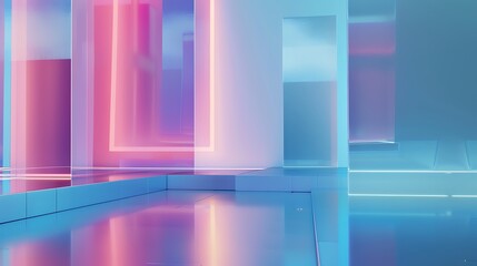 Poster - Abstract Futuristic Room with Neon Lights and Glass Panels.