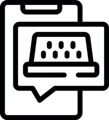 Poster - Simple black and white icon of a smartphone showing a laptop with a chat bubble, representing online communication